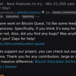 Bitcoin Quest Novas Funcionalidades: Ganhe 21.000 Satoshis Diariamente