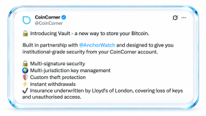 bitcoin coincorner anchorwatch - Bitcoin Coincorner Anchorwatch: Lançamento de Custódia com Seguro